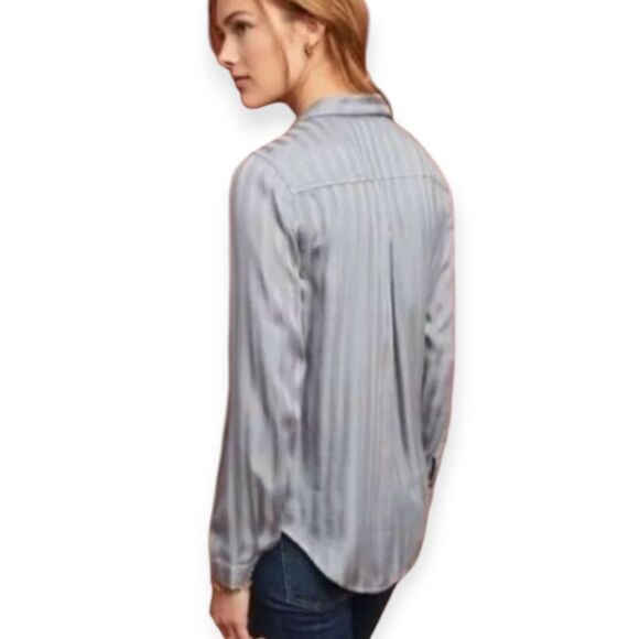Anthropologie Cloth & Stone Blue Striped Button Down Long Sleeve Top - Picture 6 of 12
